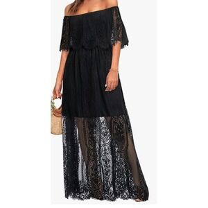 The Clothing Company Black Off The Shoulder Lace Dress Boho Festival Size S NWT